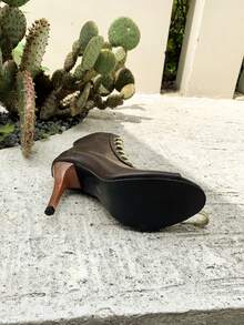 女士拉丁舞鞋 高跟露趾爵士舞鞋 性感交叉绑带露趾踝靴 侧拉链高跟细跟走秀鞋 派对鞋 舒适柔软透气皮革 多功能钢管舞鞋 - 棕色 - 查看 4