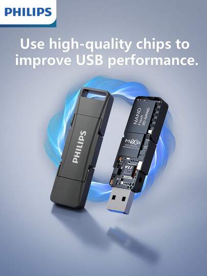 PHILIPS 飞利浦高速双端口闪存盘，USB 3.2，优质芯片确保稳定性，360 度旋转，您可靠的移动数据存储伙伴。