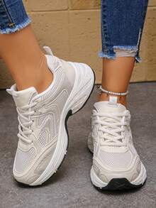 女士厚底网面休闲运动鞋，运动风厚底运动鞋