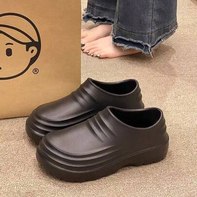 Women's Solid Color Waterproof Anti-Oil Chef Shoes, Comfortable Non-Slip Rubber Sole EVA Kitchen Shoes, Men's Functional Shoes