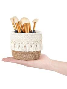 Chic Tasseled Storage Basket For Home Office And Living Room - Minimalist Retro Desk Organizer And Cosmetic/Makeup Storage, Pen Holder, Jewelry And Small Item Organizer, Woven Indoor Decorative Basket For Tidy Spaces, Multipurpose Utility For Vanity, Study Desk, Craft Room, And Gift Ideas For Spring Festival, Lightweight Design, Soft-Tone Decor, Versatile Storage Solution For Office Supplies, Accessories, And Personal Care Products - Multicolor - View 5
