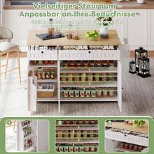 Kitchen Island With Folding Countertop, Kitchen Cabinet With 6 Adjustable Wheels, With Shelf, Door Organizer, 2 Large Drawers And Cabinet, Black, 137 X 89.5 X 45 - 自然色+白色+MDF+歐式 - 查看 7