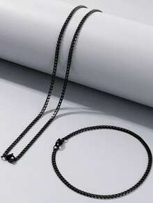 2件套街头嘻哈风格不锈钢项链和手链套装，朋克时尚男士配饰，经久耐用，不易褪色，完美搭配各种时尚服饰。 - 銀色項鍊+手鍊 - 查看 6