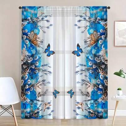 2 Stück atemberaubende Schmetterling Muster Gardinenschals mit Kräuselband - dekorative Fenstervorhänge mit elegantem Design für Schlafzimmer und Wohnzimmer - einfach zu installieren, Heimdekoration und unverzichtbare Raumdekoration