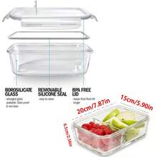1050ml Glass Lunch Box, Microwave Bento Box, Food Storage Container, Student Food Compartment Box - Multicolor - View 7