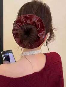 1 pezzo Scrunchie per capelli in pelle rossa lucida vintage di alta qualità, accessorio per capelli alla moda per le donne - Rosso - Visualizzare 7