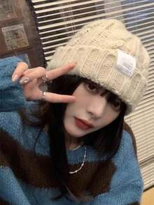 1pc Beanie Hat - Cable Knit, Cold-Proof, Warm, Versatile Solid Color Knitted Hat For Women, Loose Fit, Autumn/Winter, Green, Fashionable - Nhiều màu - Xem 2