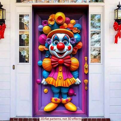 2D Flat Door Flag 1pc Colorful Clown - 3D Wall Art Decoration For A Fun Vibe Perfect For Birthday Parties, Photo Booths, And Themed Events, Carnival-Themed Party Decorations, Carnival Decorations. Durable Polyester, No Electricity Required