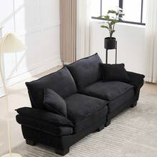 A Modern And Simple Double Sofa With A Feather Bed That Has Enough Cushioning, Cozy Yet Spacious In The Living Room/Bedroom/Office, Beige. - Black + Velvet + 2 Seat + Foam - View 2