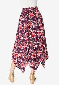 Roaman's Women's Plus Size Petite Plus Size Handkerchief Hem Skirt - KHĂN HOA ĐEN - Xem 2