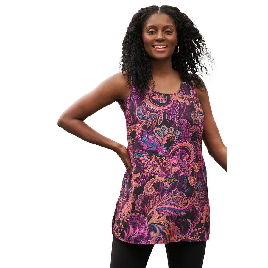 Jessica London Women's Plus Size Georgette Tunic Tank - PAISLEY MULTICOLOR NEGRO - Ver 1