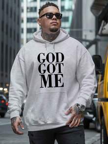 Men's Loungewear God Got Me Black Sweatshirt For Men With White Print "GOD GOT ME" - Fleece Lining, Casual Streetwear, Regular Fit Long Sleeve For Autumn Winter Spring, Lined Sweatshirt, Seasonal Fashion, Durable Fabric, Urban Style, Cozy Material, Printed Sweater, Streetwear Lovers, PLUS SIZE Loose And Comfortable - 黑色 - 查看 11