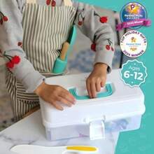 TOVLA JR Kids Real Cooking and Baking Gift Set | Montessori - Cuchillos seguros para niños, delantal, libro de cocina visual, temporizador, caja de almacenamiento y herramientas | Regalo(default) - Tipo 1 - Ver 4