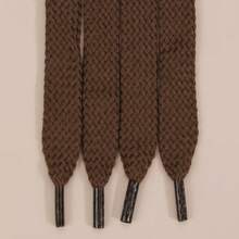 1双时尚扁平鞋带，1.7厘米/0.67英寸宽，纯色复古风格扁平弹力鞋带 - 棕色 - 查看 3