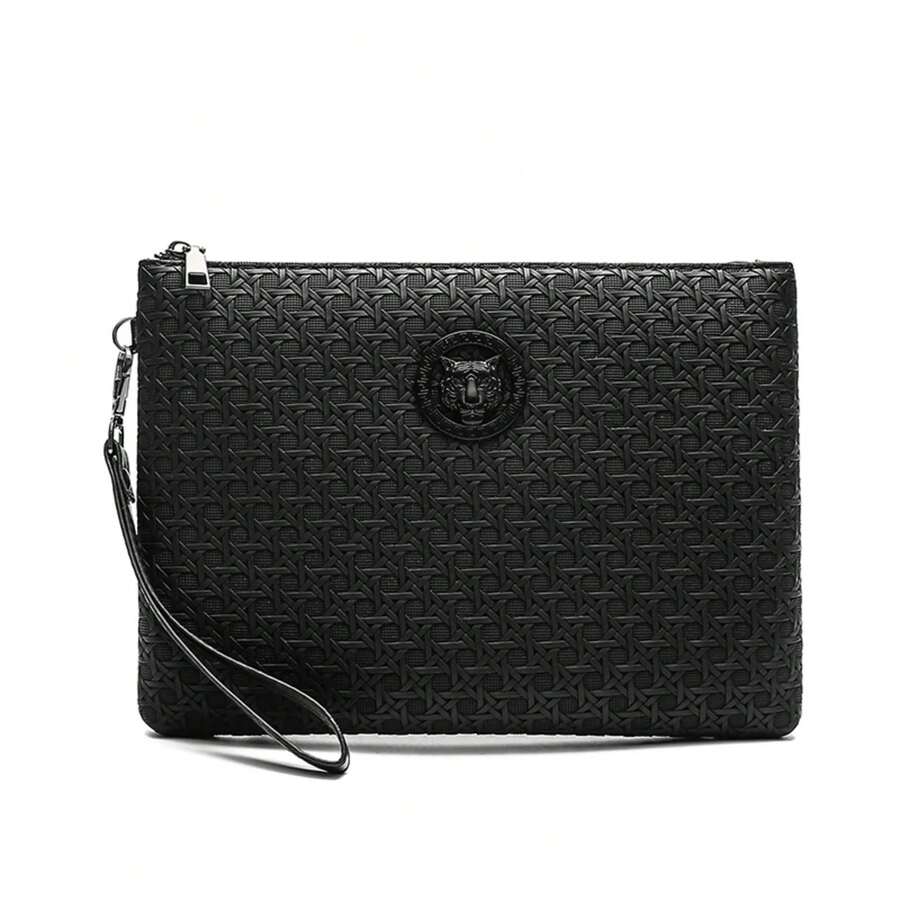 Bolsa de Mano de Día para Hombres de Negocios de Moda, Bolsa de Teléfono de Alta Calidad de Cuero PU, Cartera de Dinero, Estuche de Tarjetas Casual para Hombre - Negro - Ver 1