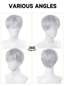 男士短款帅气假发，蓬松逼真合成假发，适合日常佩戴，男士日常角色扮演、化装舞会、动漫、圣诞节服装，男士假发，6英寸 - 彩色 - 查看 6