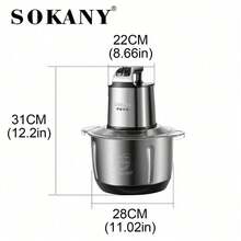 SOKANY 06014 Multi-Functional Meat Grinder/Shredder. 1000W High Power, 5L Large Capacity. 3-Speed Adjustment. Stainless Steel Body. Triple Blade Design. Suitable For Mincing Meat, Garlic, Vegetables And More. An Essential Kitchen Tool For Home Cooking. - EU C Type Plug(220-240V) - View 8