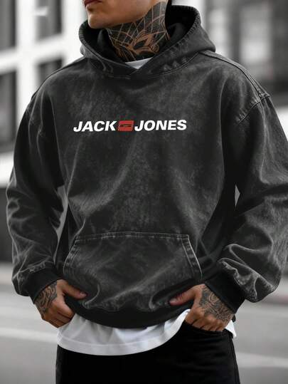 Einzelstück Herren Streetwear Vintage Wasch-Langarmhoodie, 100% Baumwolle, feine Druckmuster, geeignet für den täglichen Arbeitsweg