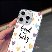 CLEAR  CASE Good Luck Surrounded By Colorful HeartsCompatible With  11 To  17 Models The Cases Lens Protection Function Ensures The Camera Remains Undamaged During Shooting  Guaranteeing Image Quality - Clear - View 3