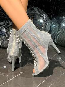 Women's Latin Dance Shoes High Heels Peep Toe Jazz Dance Shoes Sexy Criss-Cross Strap Open Toe Ankle Boots Side Zipper High Heel Thin Heel Catwalk Shoes Party Shoes Comfortable Soft Leather Upper Breathable Versatile Pole Dance Shoes