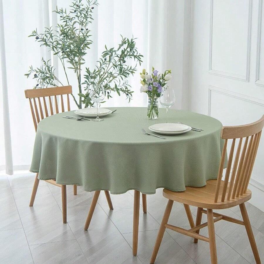 Maxmill Round Textured Tablecloth SpillProof Wrinkle Free Soft Jacquard Table Cloth For Circular Table Cover For Dining Room Buffet Banquet Parties Holiday Dinner 70 Inch Sage Green - 新星鼠尾草 - 查看 1