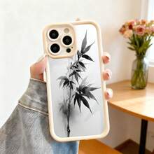 Cubierta de teléfono con borde negro diseño de bambú en blanco y negro para iPhone 14 Pro Max estilo minimalista elegante para uso diario y oficina - Blanco - Ver 2