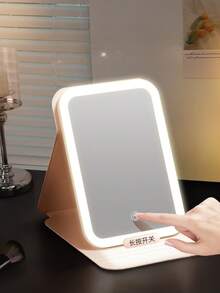 Decorative LED Mirror For Makeup And Aesthetics, Rechargeable, Square, Leather Case, Portable, Foldable 025-033/034/035 - 淺粉色 - 查看 2