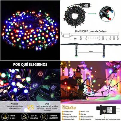 LIGHTDOT 20M 200 Cadena de Luces Navidad para Exteriores, Interiores, Impermeables, Fairy Lights 8 Modos de Luces Centelleantes, Luces de Hadas Certificadas por UL para árboles de Navidad(default)