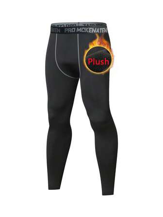 Men's Thermal Lined Sports Leggings, Thermal Compression Pants For Running, Basketball, Fitness, Plus Size, Autumn/Winter