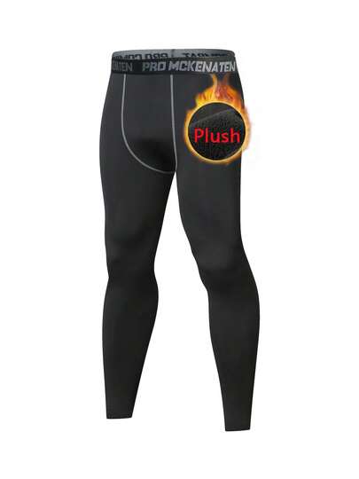 Men's Thermal Lined Sports Leggings, Thermal Compression Pants For Running, Basketball, Fitness, Plus Size, Autumn/Winter