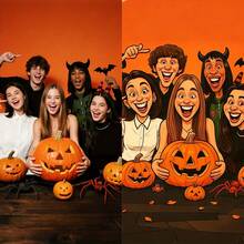 个性化卡通肖像 - 趣味家庭、情侣、朋友帆布墙画，万圣节和圣诞节独特礼物，油画，帆布框画，室内使用，完美适用于客厅、卧室、厨房、浴室、家庭办公室 - 彩色 - 查看 5