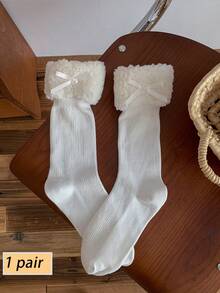 1双女士蝴蝶结装饰加厚保暖袜，适合搭配踝靴，秋冬季舒适袜子 - 彩色 - 查看 14