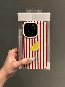 1pc White & Red Striped Lemon Pattern Full Coverage TPU Shockproof Phone Case Compatible With IPhone 16, 15, 14, 13, 12, 11 Pro Max And Series - Multicolor - View 4
