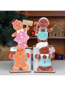 1PC Christmas Decorations Christmas Desktop Wooden Table Gingerbread Man Biscuit Man Decoration Festival Table Decoration Home Decoration Party Decoration,Christmas Gift
