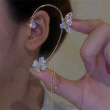 European And American New Style Butterfly Ear Cuff Ear Bone Clip Non-Pierced Earrings Niche Super Fairy Tassel Light Luxury Ear Jewelry - 銀色左耳 - 查看 6