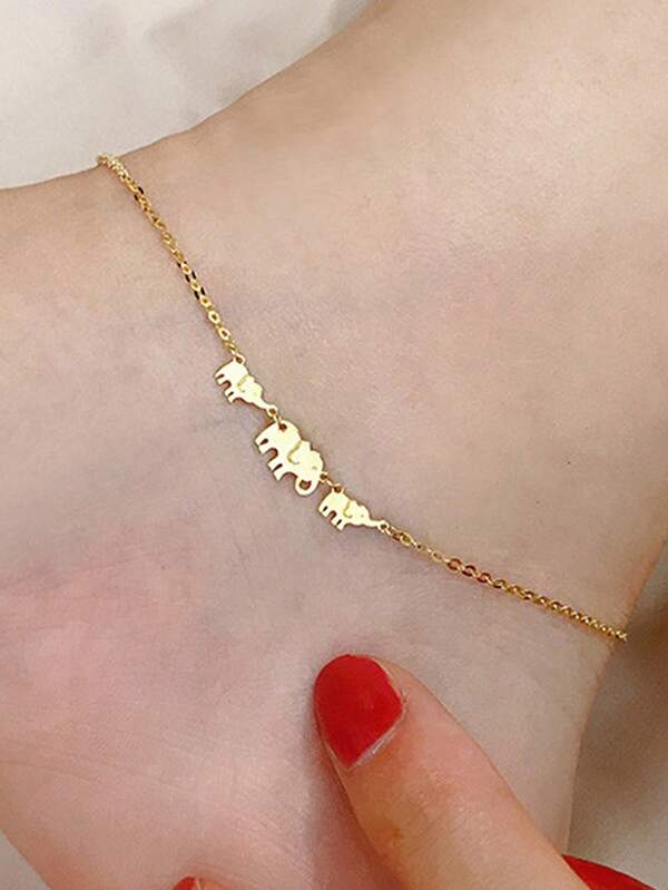 1pc Elegant Women's Jewelry, S925 Sterling Silver 16K Gold Plated Anklet, Cute Elephant Pendant, Delicate Long Adjustable Anklet, Suitable For Daily Wear