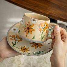 2 Stücke Vintage hochwertiges Blumen Kaffeetassen & Untertassen Set - Verschiedenfarbig - Übersicht 3