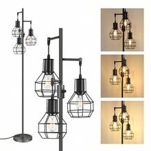 Industrial Dimmable Floor Lamp EDISHINE Farmhouse 3-Light Tree Floor Lamp - 黑色 - 查看 3