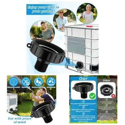 250 Gallon IBC Tote Hose Adapter,  IBC Drain Adapter, Hose Male Adapter Garden Hose, 2.44u201DFine Thread*34u201DGHT Male Thread