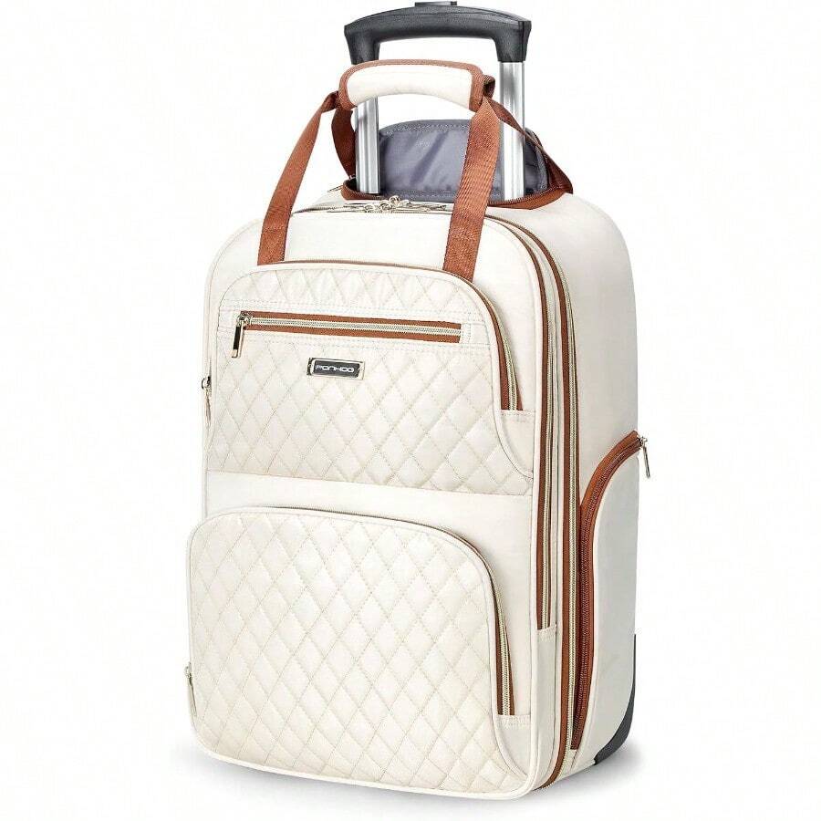 Rolling Laptop Travel Backpack With Wheels For Women 15.6 Inch Laptop Wheeled Backpack Carry On Trolley Suitcase Black Computer Bag For Adults Business College Work Overnight - Beige - View 1