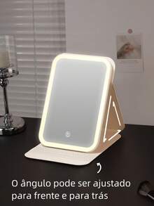 Decorative LED Mirror For Makeup And Aesthetics, Rechargeable, Square, Leather Case, Portable, Foldable 025-033/034/035 - trắng - Xem 4
