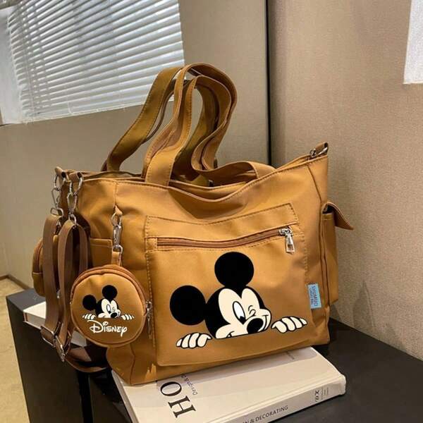 Disney 1pc Disney Canvas Bag Large Capacity Storage Bag, Handheld Student Versatile Tote Bag With Detachable Strap For Daily Use