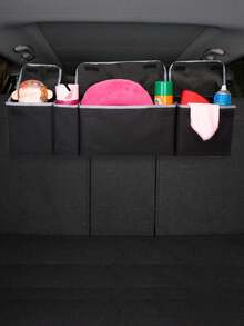 Car Trunk Organizer Bag Rear Seat Back Storage Hanging Bag For SUV And Sedan With Multiple Compartments Elastic Net Pocket Foldable Collapsible Cargo Storage Organizer For Road Trips Everyday Commuting Family Travel Grocery Shopping Backseat Protector Kick Mat Compatible With Strollers Toys Electronics Pets Holiday Gift For Halloween Thanksgiving Christmas