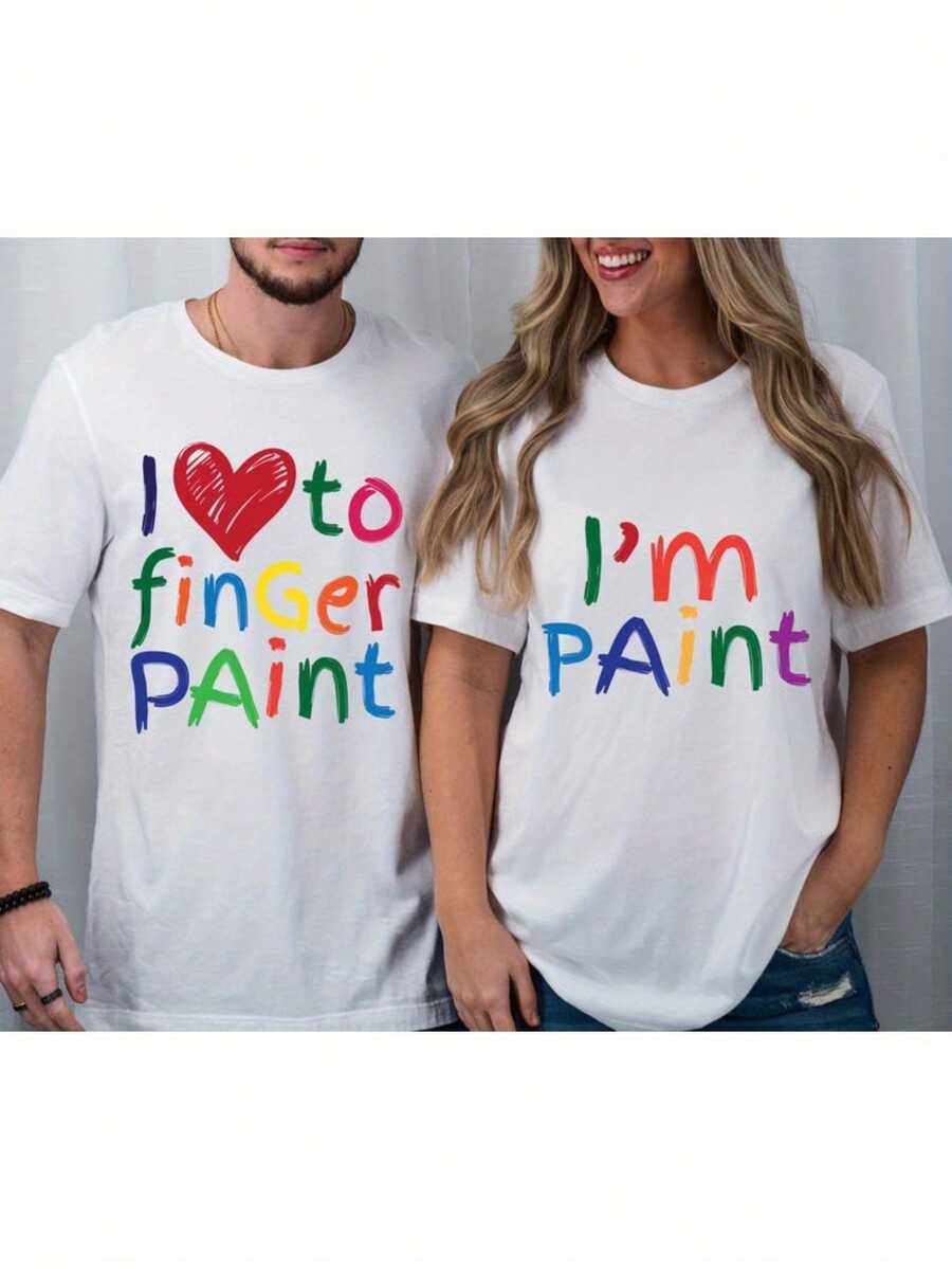 1PC I Love To Finger Paint I'm Paint Adult Humor Shirts, Funny Couples Matching Shirts, Valentine Couples Shirts, Rude Couples Shirts For Halloween, 100% Cotton White Round Neck Short Sleeve, Soft, Comfortable, Casual Fashion, Perfect Gift For Couples - Nam - Xem 1