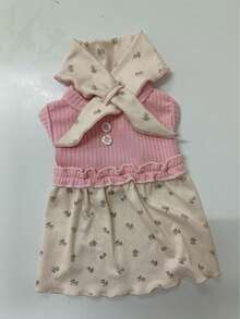 1 pieza Vestido para mascota, vestido sin mangas con estampado floral romántico con bufanda, cálido y lindo, adecuado para perros pequeños como poodle, teddy, bichón frisé, para todas las estaciones