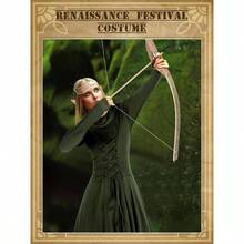 5 Pcs Women Renaissance Costume Medieval Irish Fairy Costume Masquerade Halloween Cosplay - 綠色+大號 - 查看 4