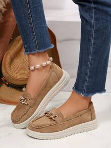 Women's Autumn New Suede Lace-Up Fashion Shoes, Slip-On Comfortable Versatile Casual Sneakers - Khaki - View 3