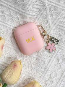 Personalized (With Small Flower Hook) Pink Simple Flower Shockproof Case Cover For Earphones, Compatible With Apple 1/2 3 Pro, Customized Letter Name, Back To School, Valentine's Day Gift, Good Birthday Gift, Holiday Gift, Gift For Men And Women, Personalized Gift - Pink - View 5