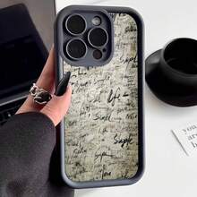 Cubierta de teléfono con borde protector color gris oscuro diseño de escritura manuscrita en tonos beige y negro para uso diario y estilo urbano - Blanco - Ver 1