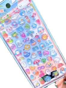 3D Embossed Stickers - Cute And Compact, Featuring Various Fruit Ice Cream, Animal, And Pet (Cat, Dog) Designs | Multi-Layered Stickers, Asymmetrical Shapes, Reusable, Waterproof, Matte Finish, Suitable For Scrapbooks, Diaries, Planners, And DIY Crafts